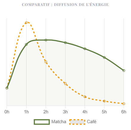 Graphique comparatif de la courbe d'énergie matcha vs café