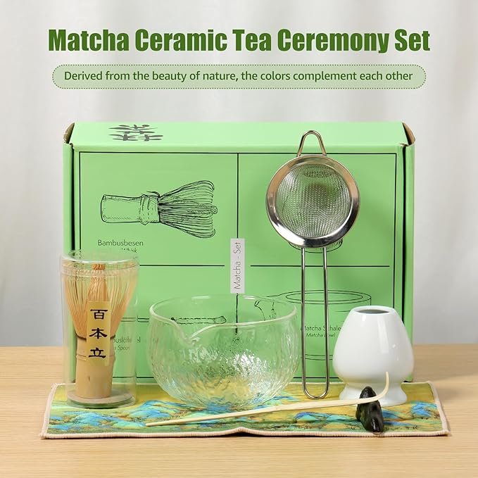 Sélection de meilleur set matcha 2025 sur Amazon 10 Kit matcha moderne avec bol en verre transparent