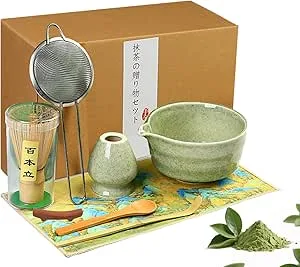 Kit matcha Atliberswo 8 pièces avec bol vert à bec verseur, fouet bambou et tamis inox