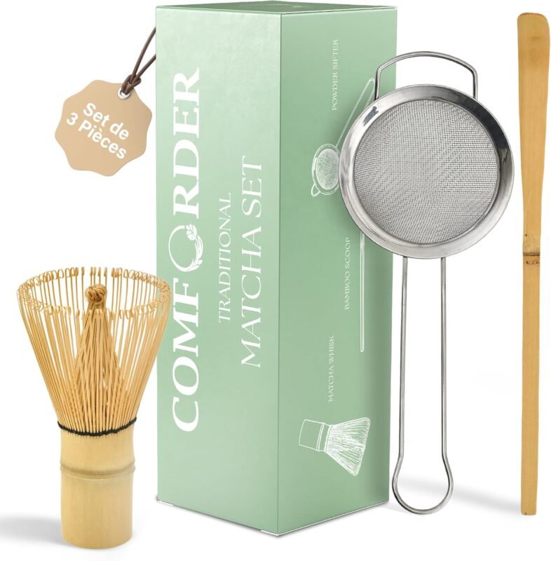 Kit matcha complet Comforder : fouet en bambou, cuillère et passoire