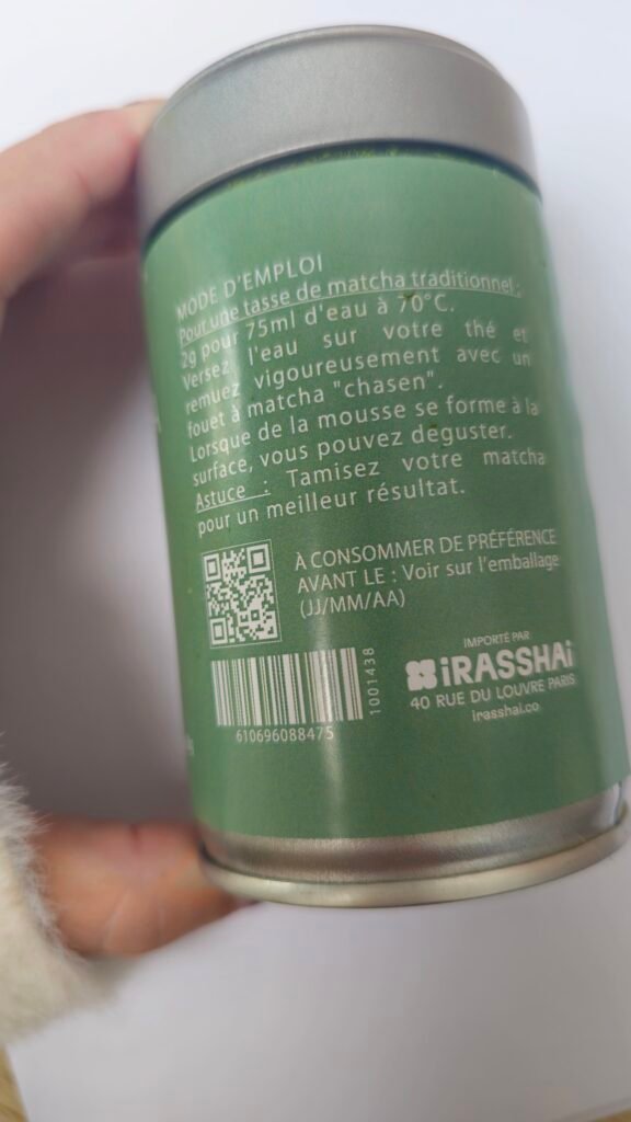 iRASSHAi Matcha classique, le contenant à l’ouverture